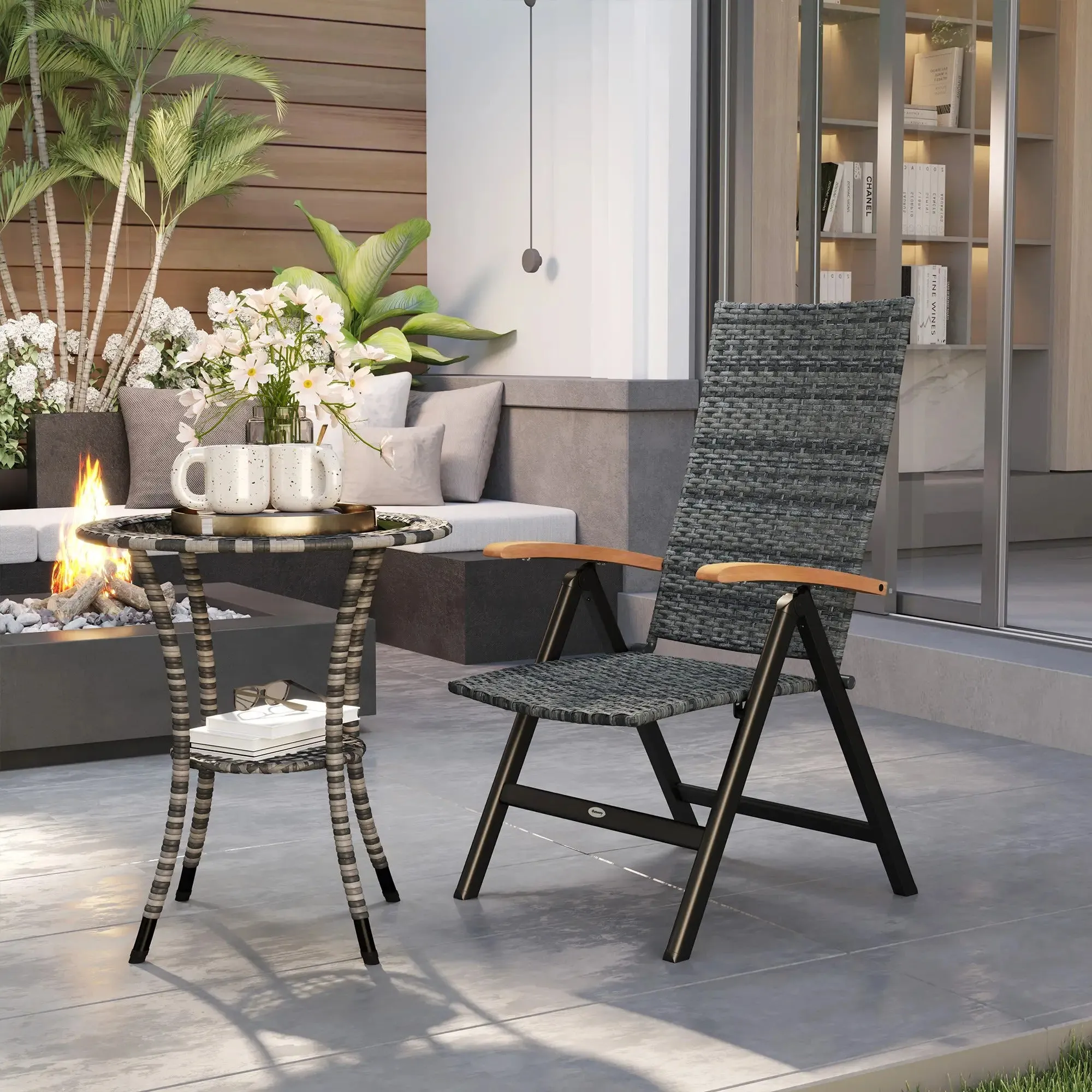 - Great price High Armrests, Folding Chair Rattan Balcony, For Backrest, Porch Mixed-grey Outdoor Garden, With Outsunny Pocket-friendly Camping,