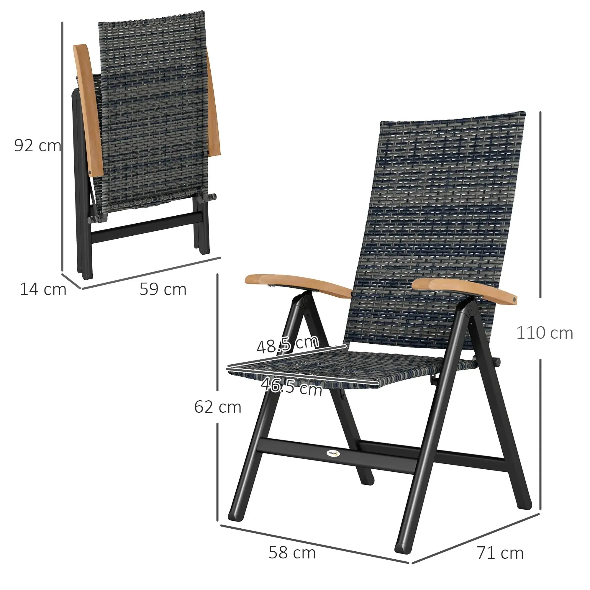 - Great price High Armrests, Folding Chair Rattan Balcony, For Backrest, Porch Mixed-grey Outdoor Garden, With Outsunny Pocket-friendly Camping,