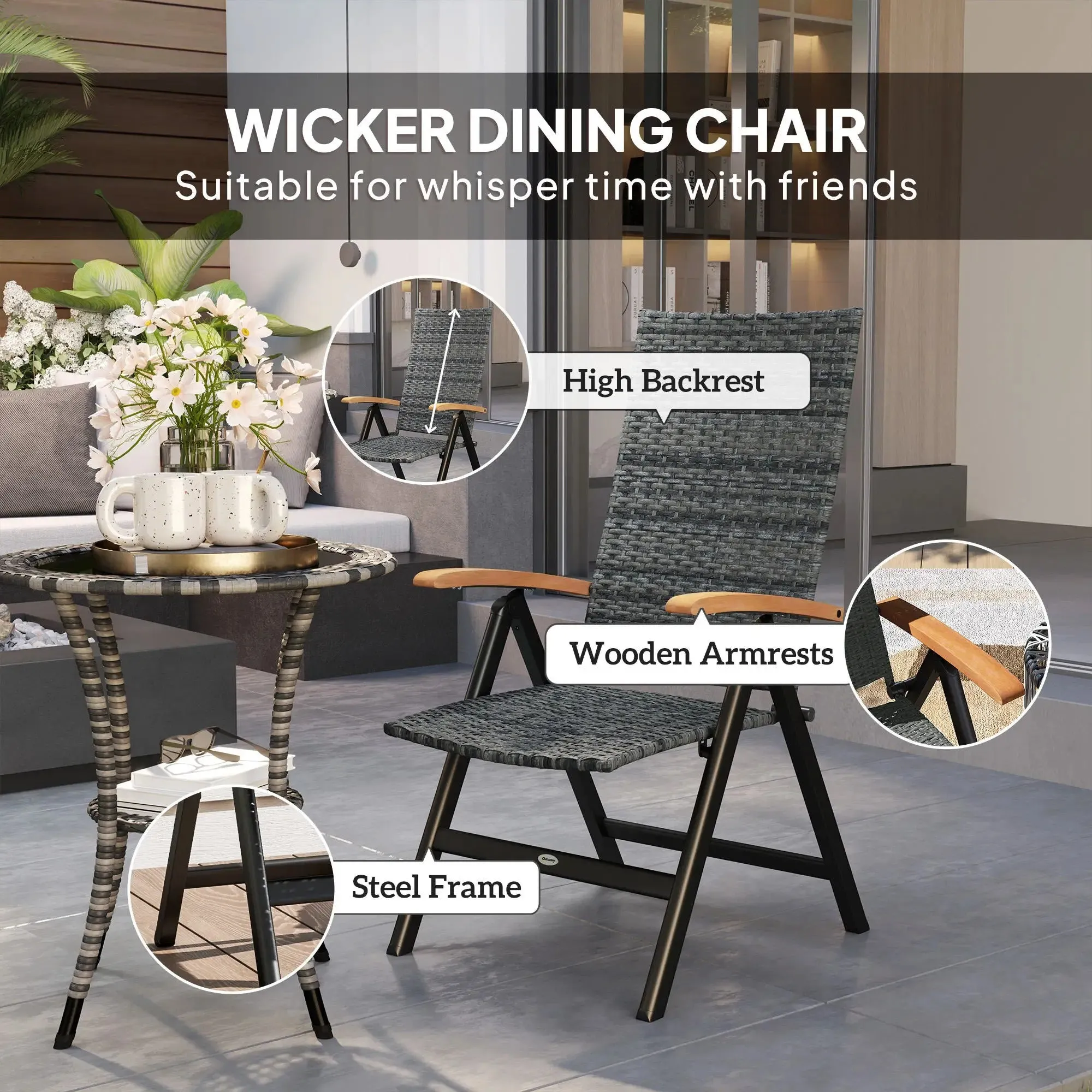 - Great price High Armrests, Folding Chair Rattan Balcony, For Backrest, Porch Mixed-grey Outdoor Garden, With Outsunny Pocket-friendly Camping,