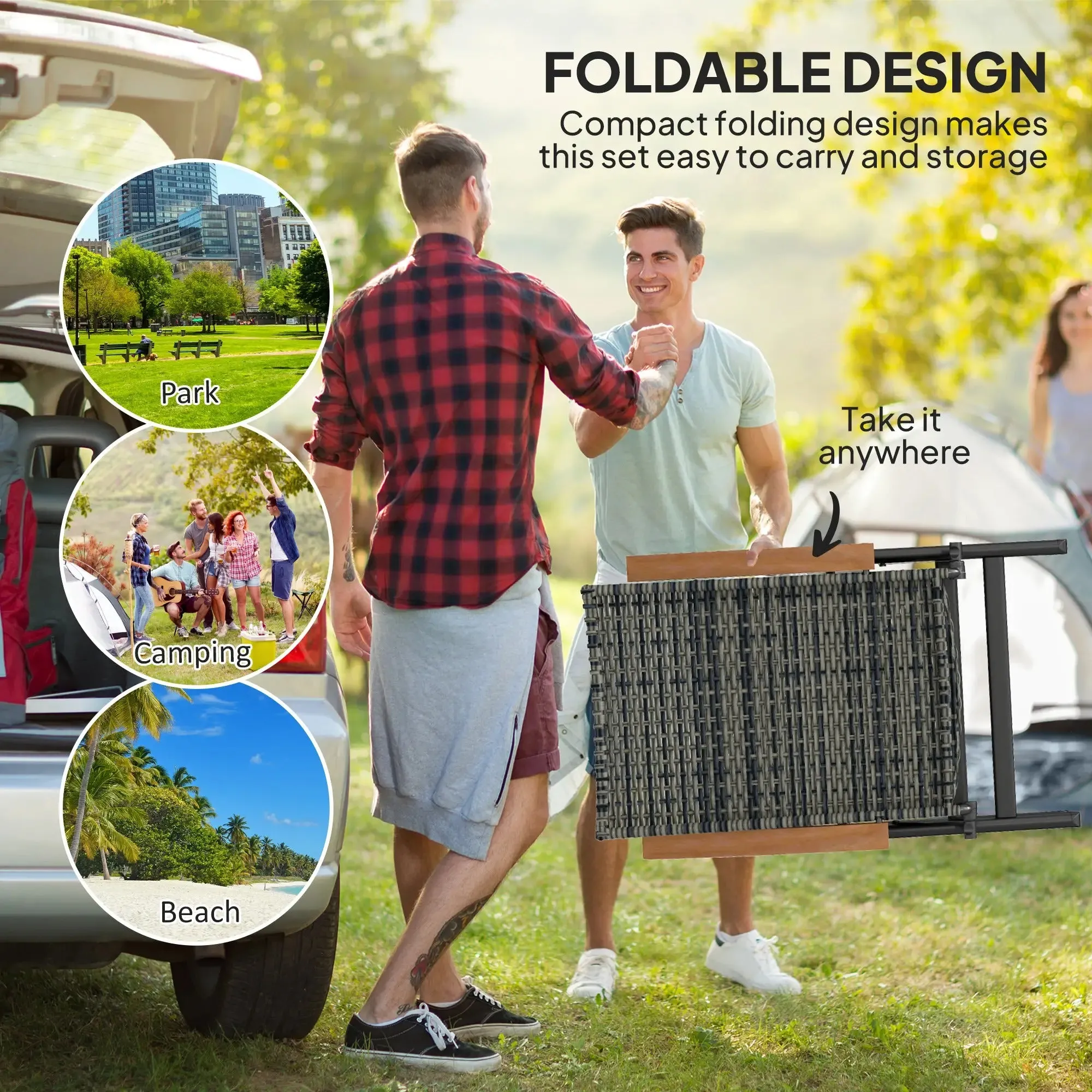 - Great price High Armrests, Folding Chair Rattan Balcony, For Backrest, Porch Mixed-grey Outdoor Garden, With Outsunny Pocket-friendly Camping,