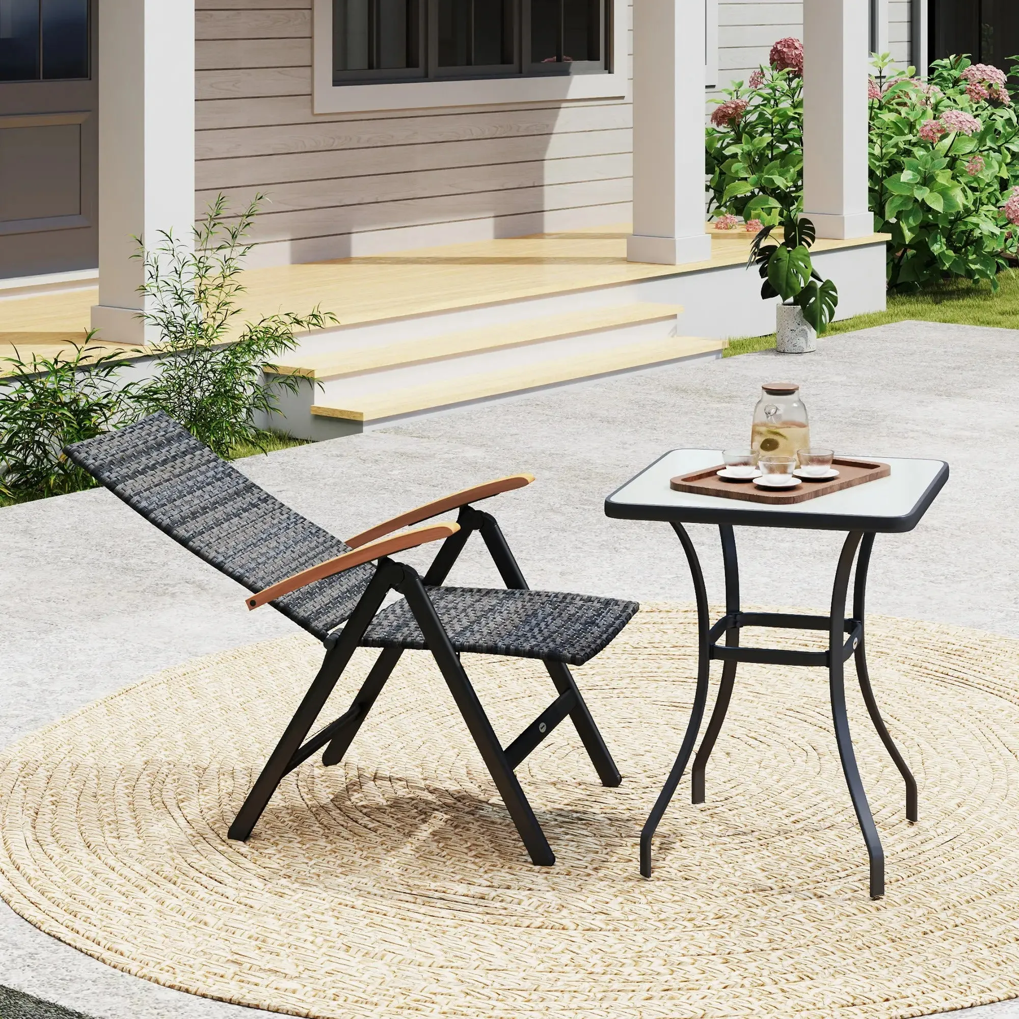 - Great price High Armrests, Folding Chair Rattan Balcony, For Backrest, Porch Mixed-grey Outdoor Garden, With Outsunny Pocket-friendly Camping,