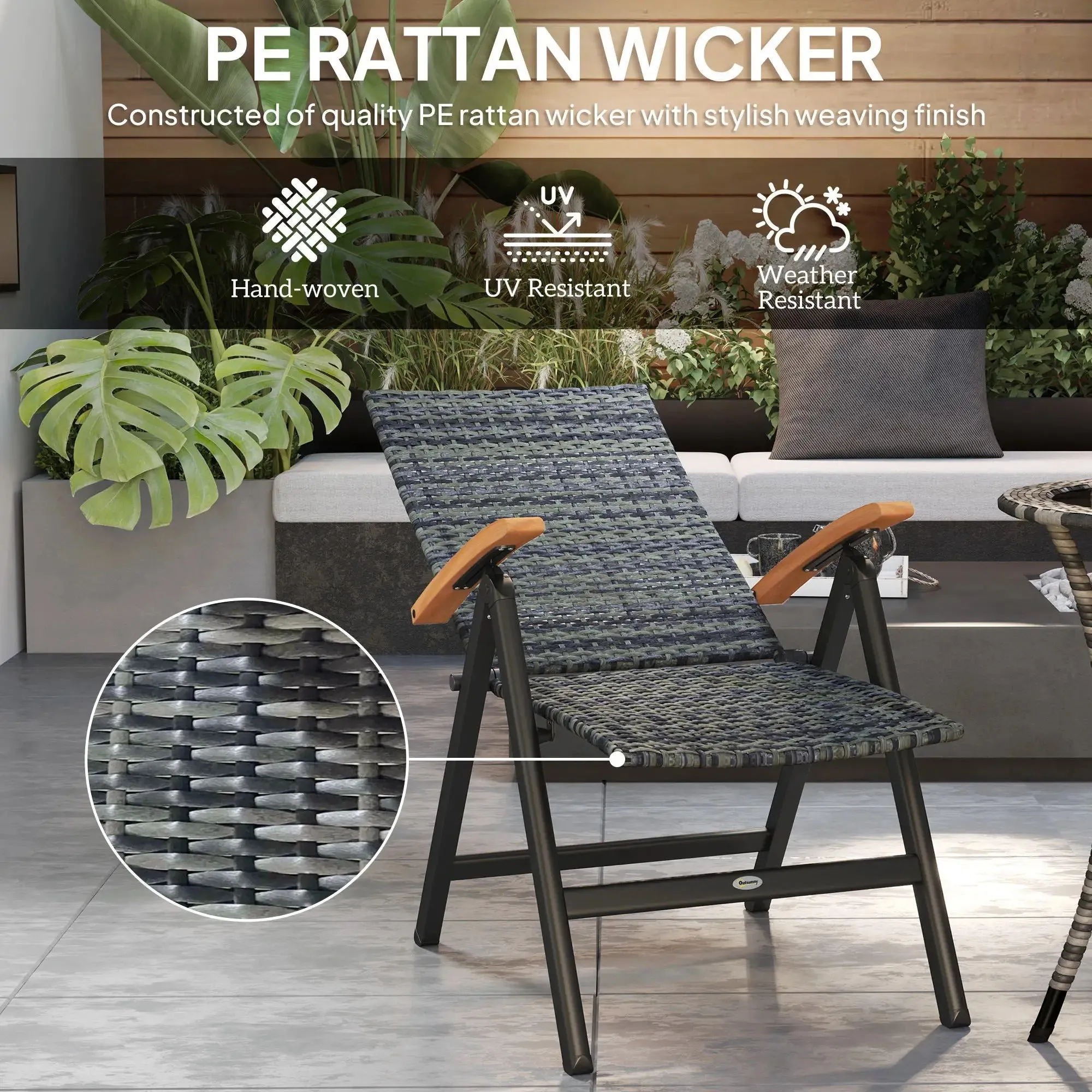 - Great price High Armrests, Folding Chair Rattan Balcony, For Backrest, Porch Mixed-grey Outdoor Garden, With Outsunny Pocket-friendly Camping,