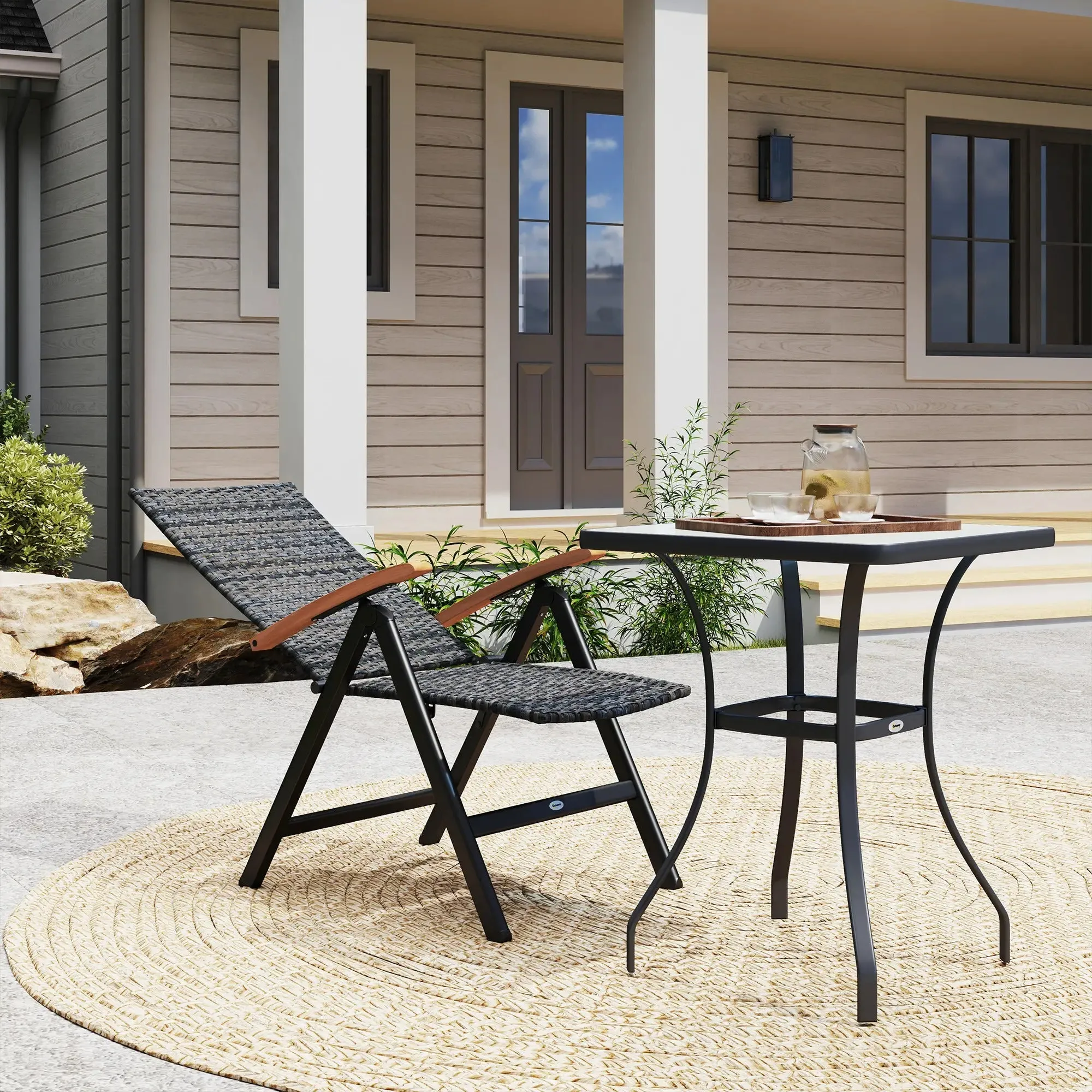 - Great price High Armrests, Folding Chair Rattan Balcony, For Backrest, Porch Mixed-grey Outdoor Garden, With Outsunny Pocket-friendly Camping,