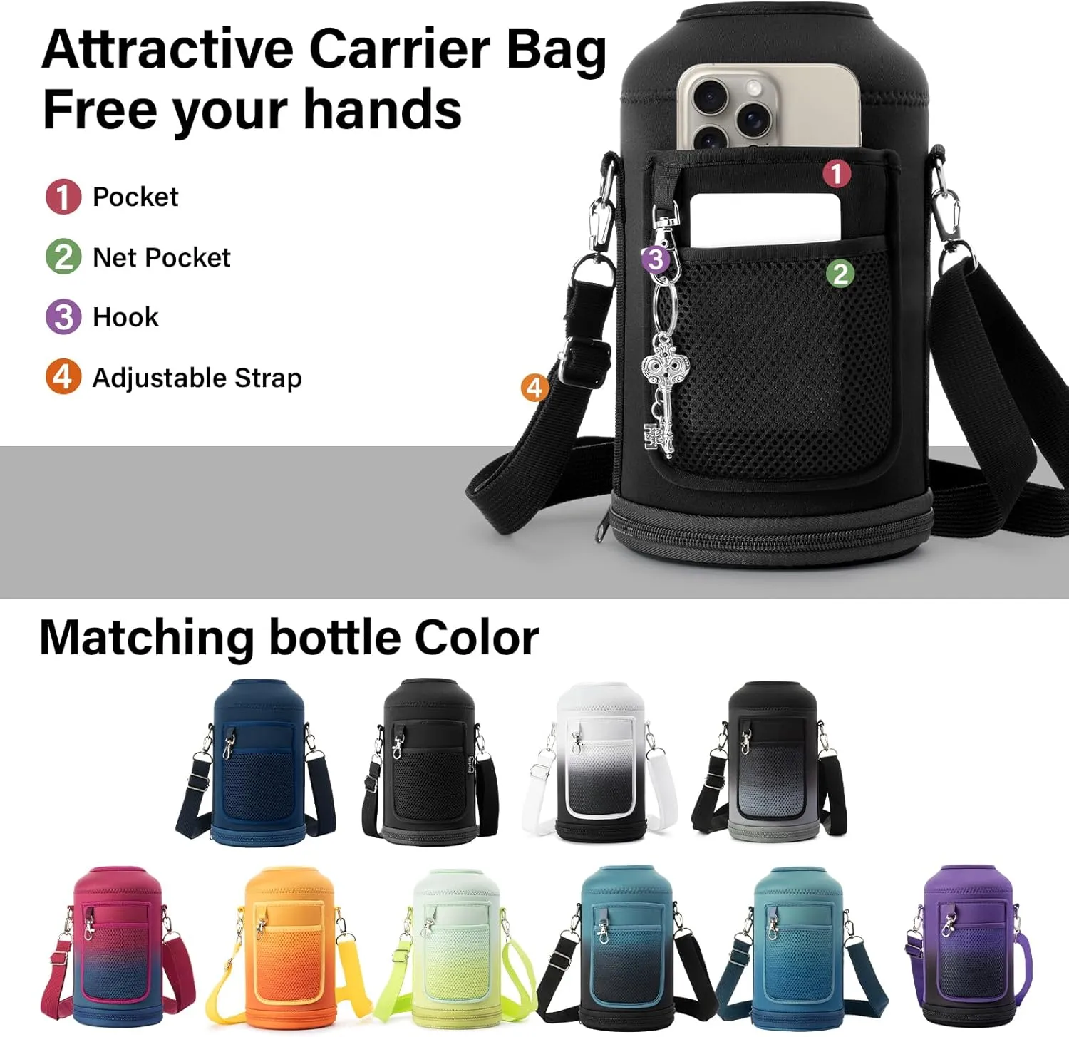 1 Gallon Water Bottle Insulated | Thickened Stainless Steel Vacuum Metal Water Jug | Portable Sports Large Thermos for Gym and Hiking with Straw, Carrier Bag, Handle Strap | BPA-Free 128 oz