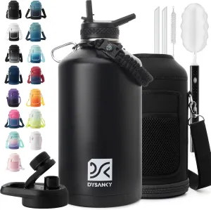 1 Gallon Water Bottle Insulated | Thickened Stainless Steel Vacuum Metal Water Jug | Portable Sports Large Thermos for Gym and Hiking with Straw, Carrier Bag, Handle Strap | BPA-Free 128 oz