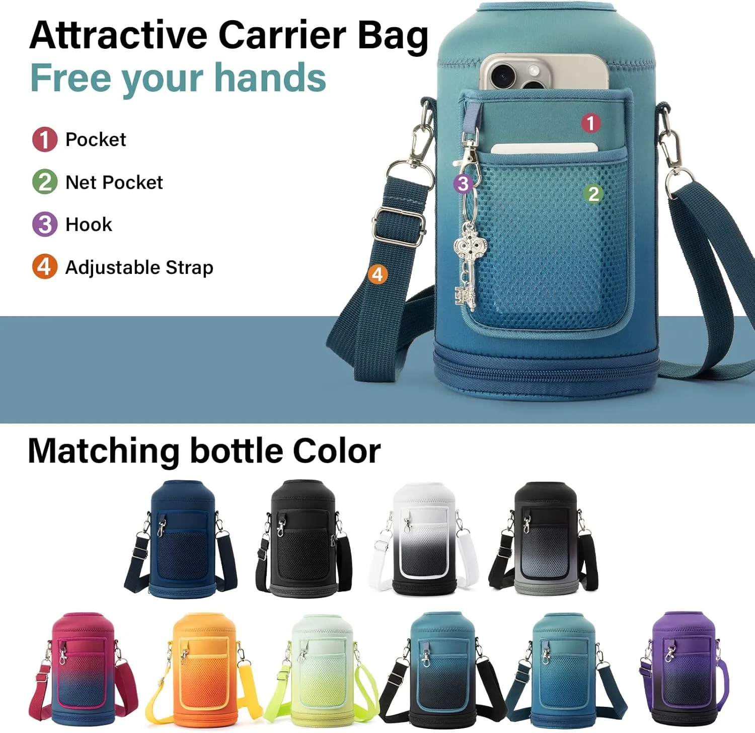 1 Gallon Water Bottle Insulated | Thickened Stainless Steel Vacuum Metal Water Jug | Portable Sports Large Thermos for Gym and Hiking with Straw, Carrier Bag, Handle Strap | BPA-Free 128 oz