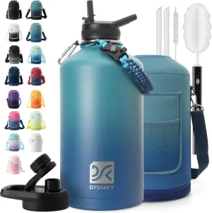 1 Gallon Water Bottle Insulated | Thickened Stainless Steel Vacuum Metal Water Jug | Portable Sports Large Thermos for Gym and Hiking with Straw, Carrier Bag, Handle Strap | BPA-Free 128 oz
