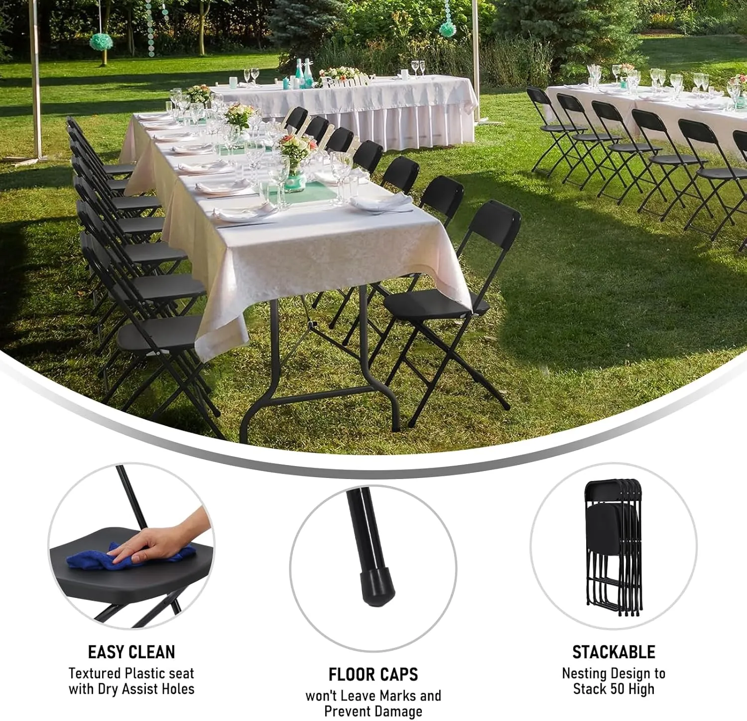 10 Pack Black Plastic Folding Chair for Indoor Outdoor Commercial, 350 lb Capacity Plastic Folding Chairs with Steel Frame for Office Wedding Party Events