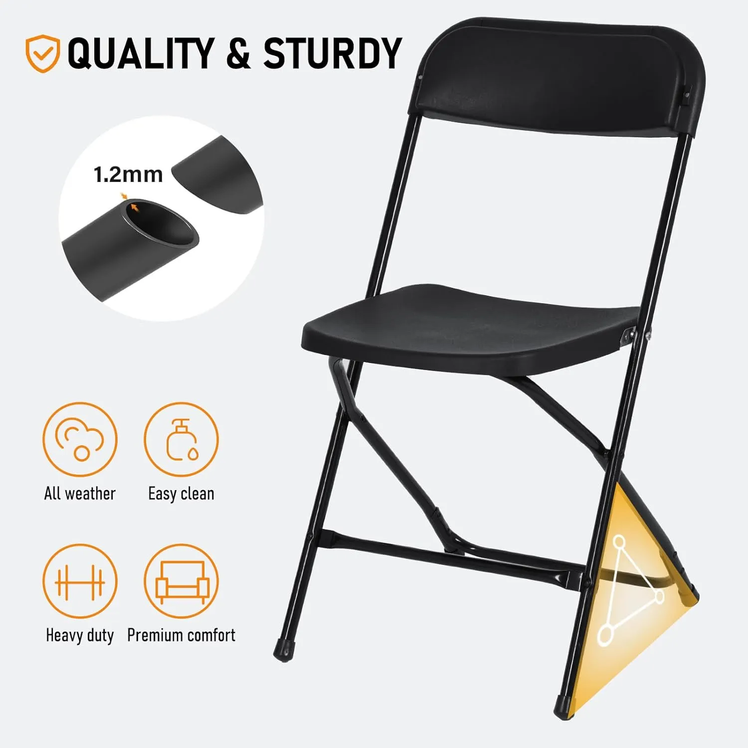 10 Pack Black Plastic Folding Chair for Indoor Outdoor Commercial, 350 lb Capacity Plastic Folding Chairs with Steel Frame for Office Wedding Party Events