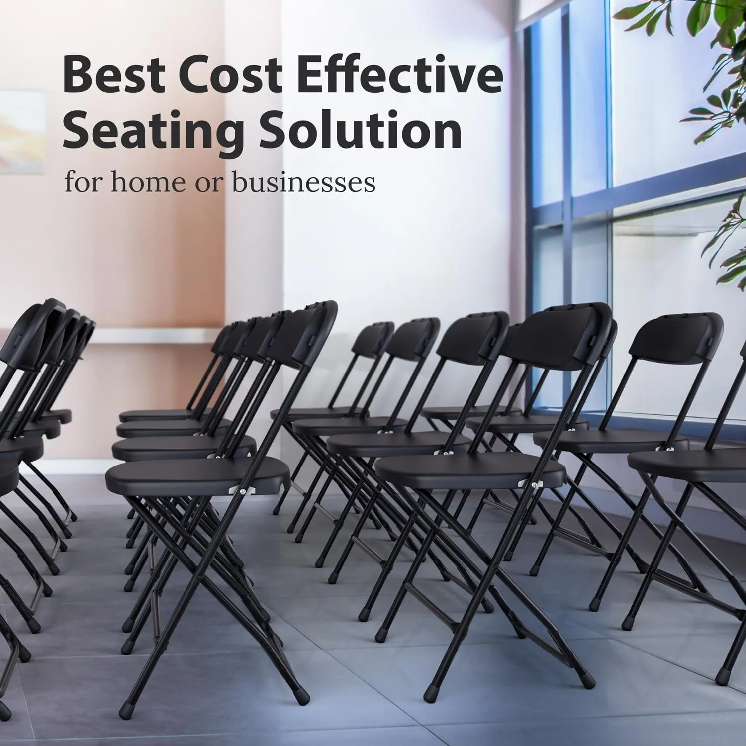 10 PACK White Foldable Plastic Chair | Folding & Stackable | 350 lbs Capacity Steel Frame Seats for Indoor Outdoor | Commercial Use Events Wedding Party Events Bulk Picnic Kitchen Dining