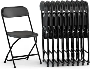10 PACK White Foldable Plastic Chair | Folding & Stackable | 350 lbs Capacity Steel Frame Seats for Indoor Outdoor | Commercial Use Events Wedding Party Events Bulk Picnic Kitchen Dining