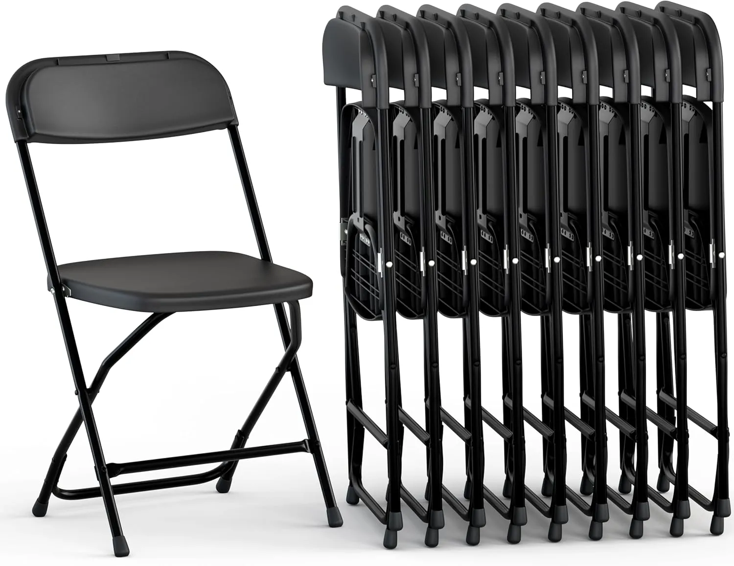 10 PACK White Foldable Plastic Chair | Folding & Stackable | 350 lbs Capacity Steel Frame Seats for Indoor Outdoor | Commercial Use Events Wedding Party Events Bulk Picnic Kitchen Dining
