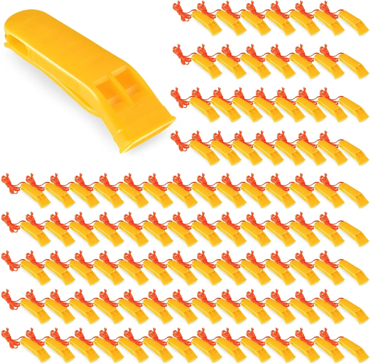 100 Pieces Emergency Whistles with Lanyard Safety Survival Whistles Loud Blast for Safety Camping Hiking Boating Hunting Survival Rescue Signaling