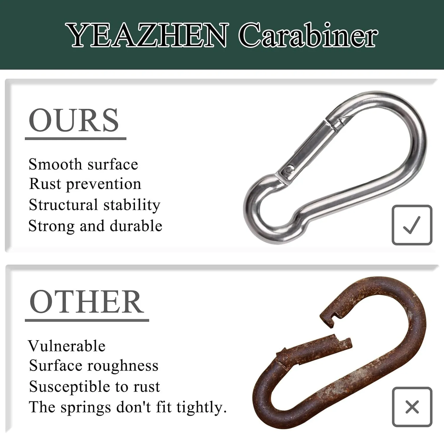 100PCS M6 2-3/8" Spring Snap Hooks Heavy Duty Carabiner Clips, 2.4" Galvanized Steel Quick Link Clip, 260LBS Holding Capacity Keychain Clip for Swing Hammock Gym Outdoor Hiking Camping
