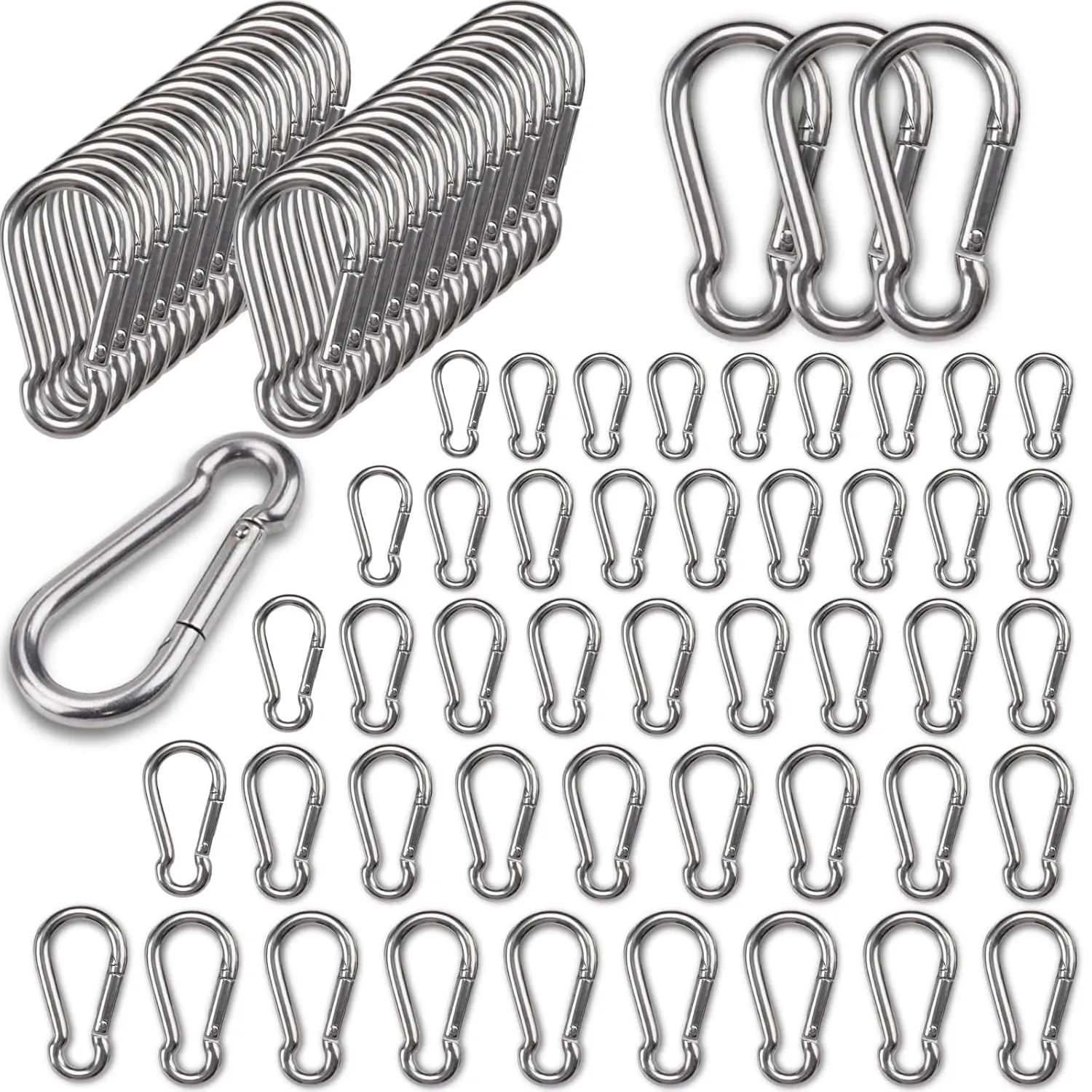 100PCS M6 2-3/8" Spring Snap Hooks Heavy Duty Carabiner Clips, 2.4" Galvanized Steel Quick Link Clip, 260LBS Holding Capacity Keychain Clip for Swing Hammock Gym Outdoor Hiking Camping