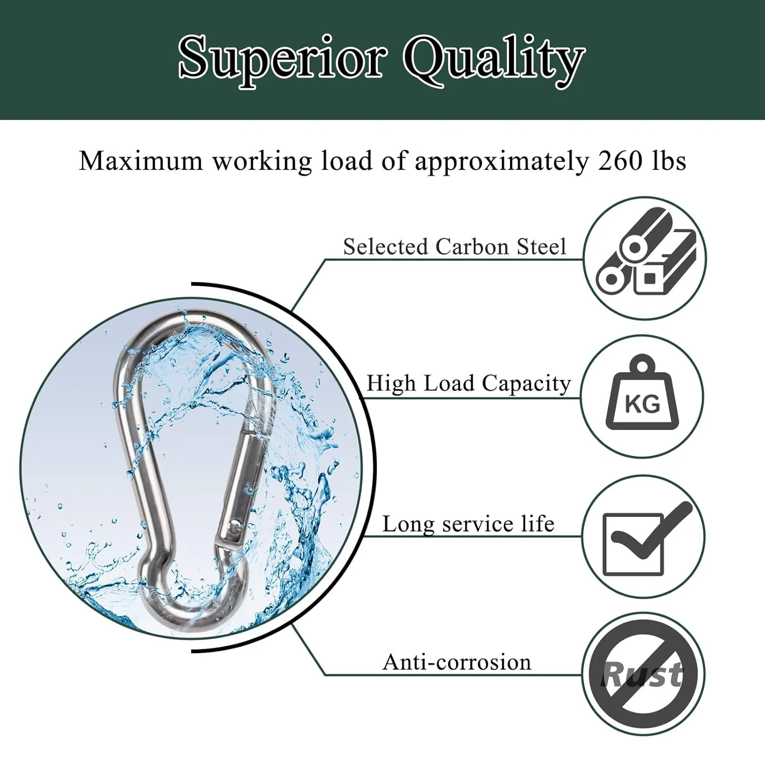 100PCS M6 2-3/8" Spring Snap Hooks Heavy Duty Carabiner Clips, 2.4" Galvanized Steel Quick Link Clip, 260LBS Holding Capacity Keychain Clip for Swing Hammock Gym Outdoor Hiking Camping