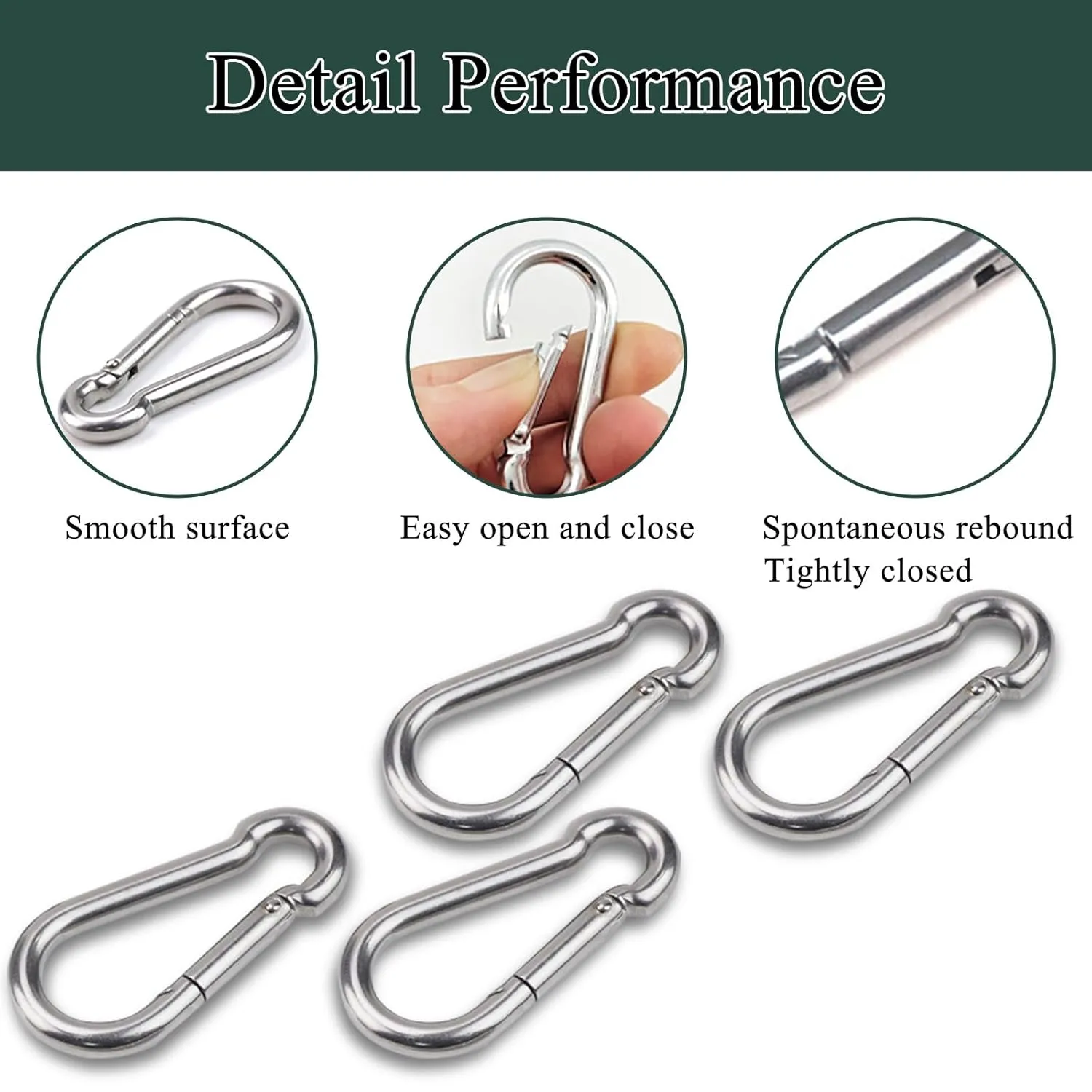 100PCS M6 2-3/8" Spring Snap Hooks Heavy Duty Carabiner Clips, 2.4" Galvanized Steel Quick Link Clip, 260LBS Holding Capacity Keychain Clip for Swing Hammock Gym Outdoor Hiking Camping
