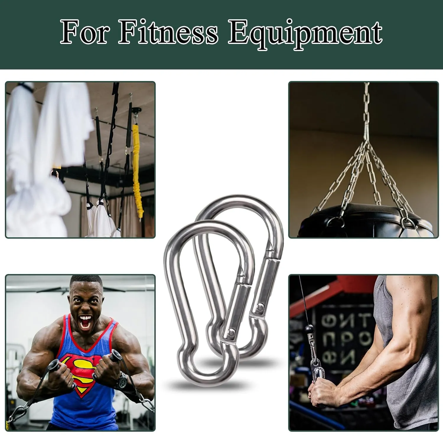 100PCS M6 2-3/8" Spring Snap Hooks Heavy Duty Carabiner Clips, 2.4" Galvanized Steel Quick Link Clip, 260LBS Holding Capacity Keychain Clip for Swing Hammock Gym Outdoor Hiking Camping