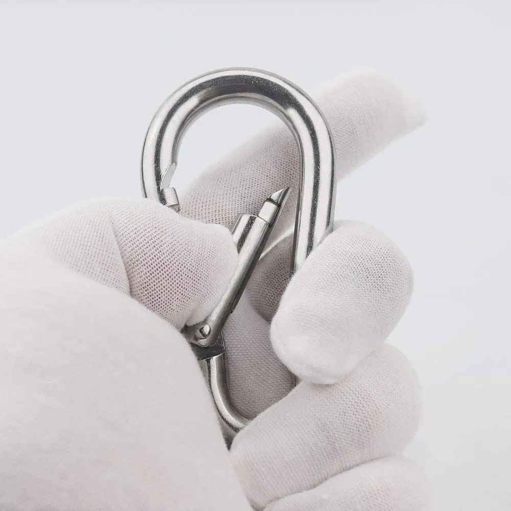 12 Pcs 304 Stainless Steel Eye Plate and Carabiner Clips Heavy Duty, Oblong Pad Eye Plate Metal Staple Ring Hook Hardware 2 Holes With Screw