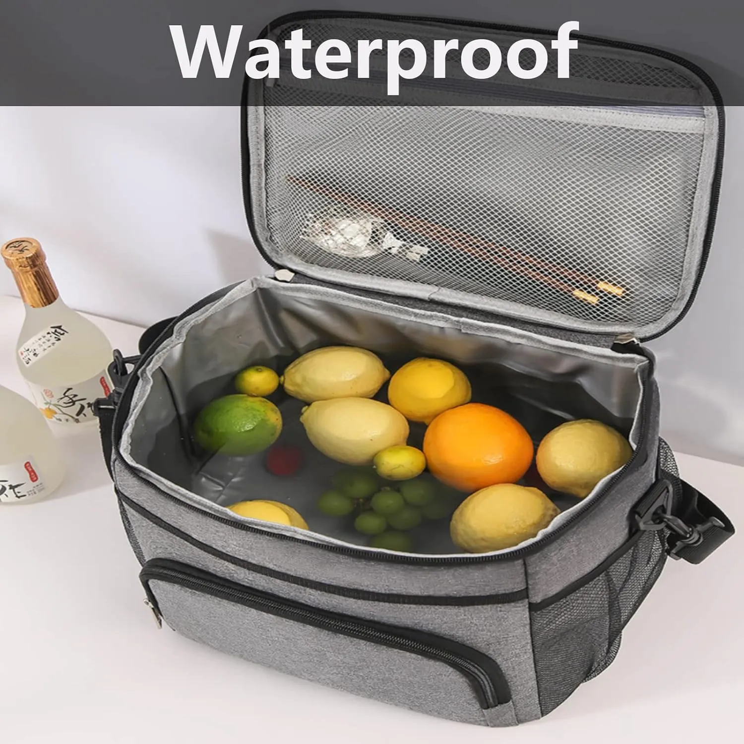 15L Lunch Bag for Women and Men,Leakproof Insulated Lunch Box Cooler Tote Bag with Adjustable Shoulder Strap Reusable Lunch Bags for Work, Picnic, Camping,Shopping(Black)