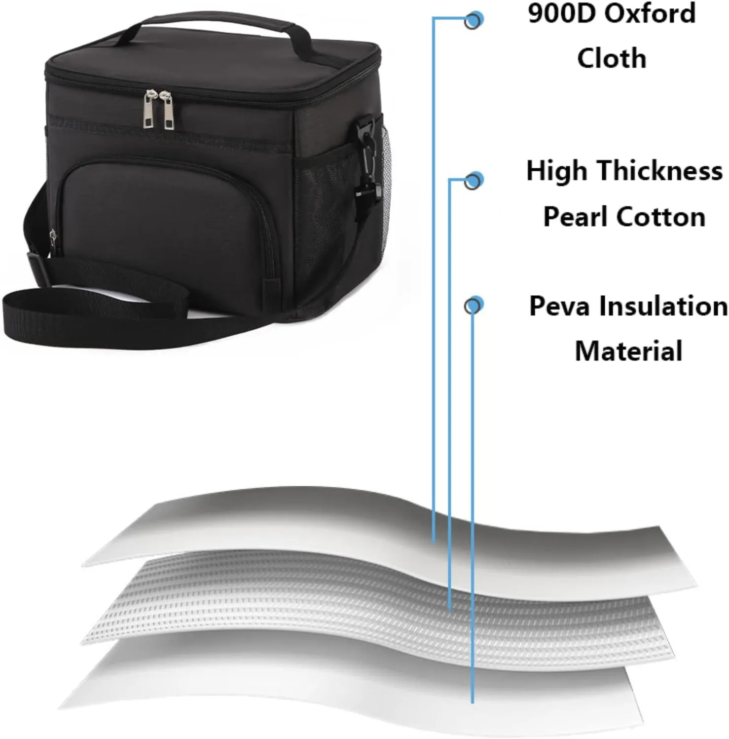 15L Lunch Bag for Women and Men,Leakproof Insulated Lunch Box Cooler Tote Bag with Adjustable Shoulder Strap Reusable Lunch Bags for Work, Picnic, Camping,Shopping(Black)