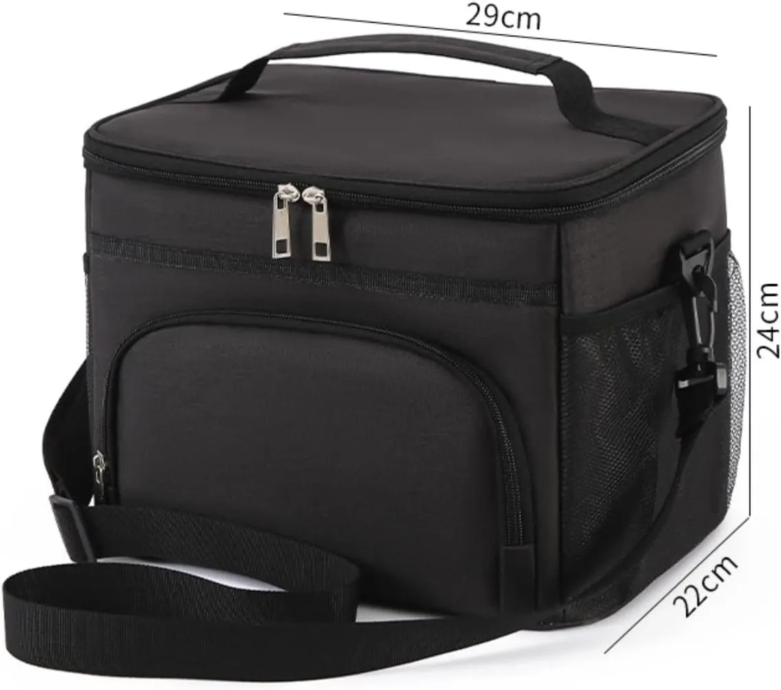 15L Lunch Bag for Women and Men,Leakproof Insulated Lunch Box Cooler Tote Bag with Adjustable Shoulder Strap Reusable Lunch Bags for Work, Picnic, Camping,Shopping(Black)