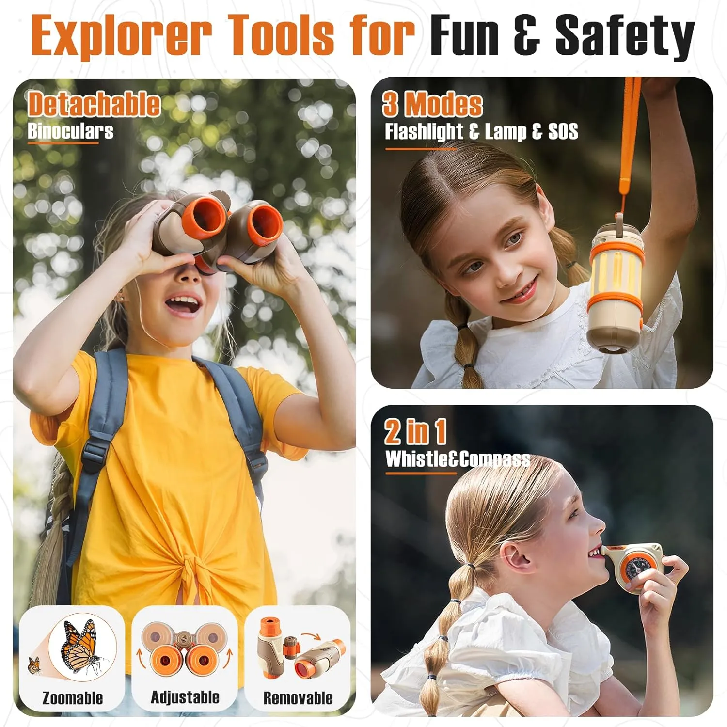 16PCS Explorer Kit & Bug Catcher Kit for Kids, Safari Costume & Camping Gear for Kids with Binoculars Compass Butterfly Net, Outdoor Toys STEM Gift for Toddlers Kids Boys Girls 3-5-7 Year Old