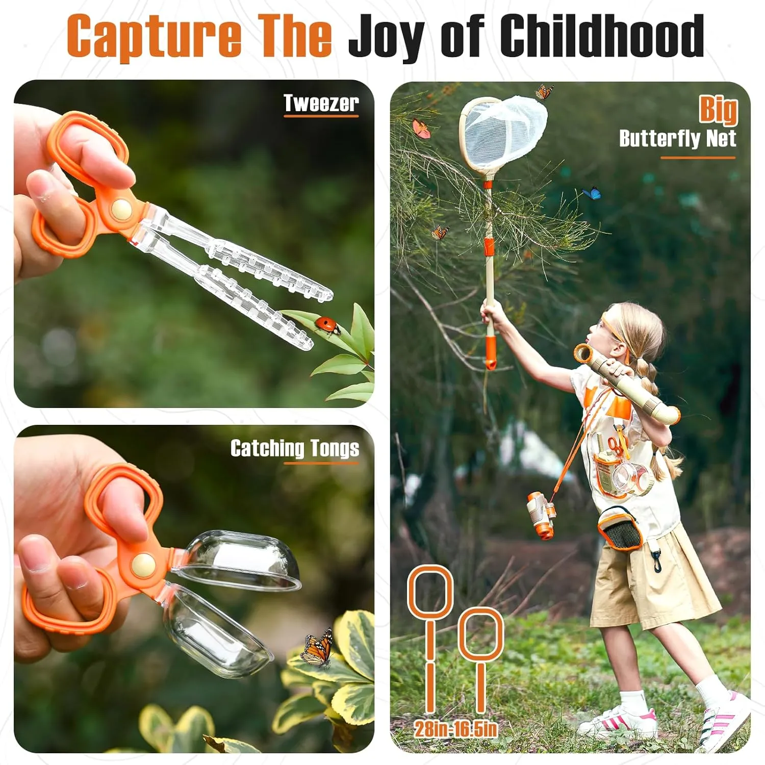 16PCS Explorer Kit & Bug Catcher Kit for Kids, Safari Costume & Camping Gear for Kids with Binoculars Compass Butterfly Net, Outdoor Toys STEM Gift for Toddlers Kids Boys Girls 3-5-7 Year Old