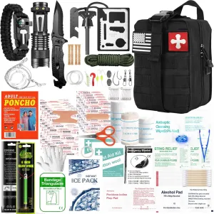 174-Piece Survival Kit with First Aid Supplies – Tactical IFAK Emergency Survival Gear with MOLLE System, Medical Supplies, and Essential Tools for Camping, Hunting, Hiking, Fishing, Car, and Outdoor Adventures