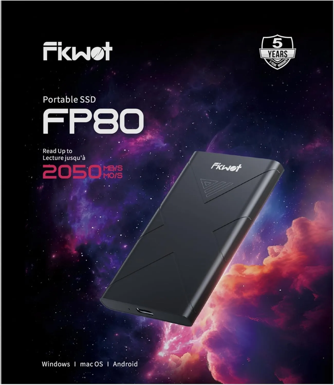 1TB External SSD, Portable SSD, Up to 2000MB/s, USB 3.2 Gen2x2 External Solid State Drives, Compatible with Smart TV, PS5/PS4(Pro), iPhone 15/16, Xbox, Mac & Windows and Other Devices(FP80)