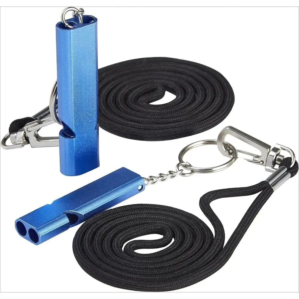 2 or 4 Loud Emergency Whistles with Lanyard and Keychain