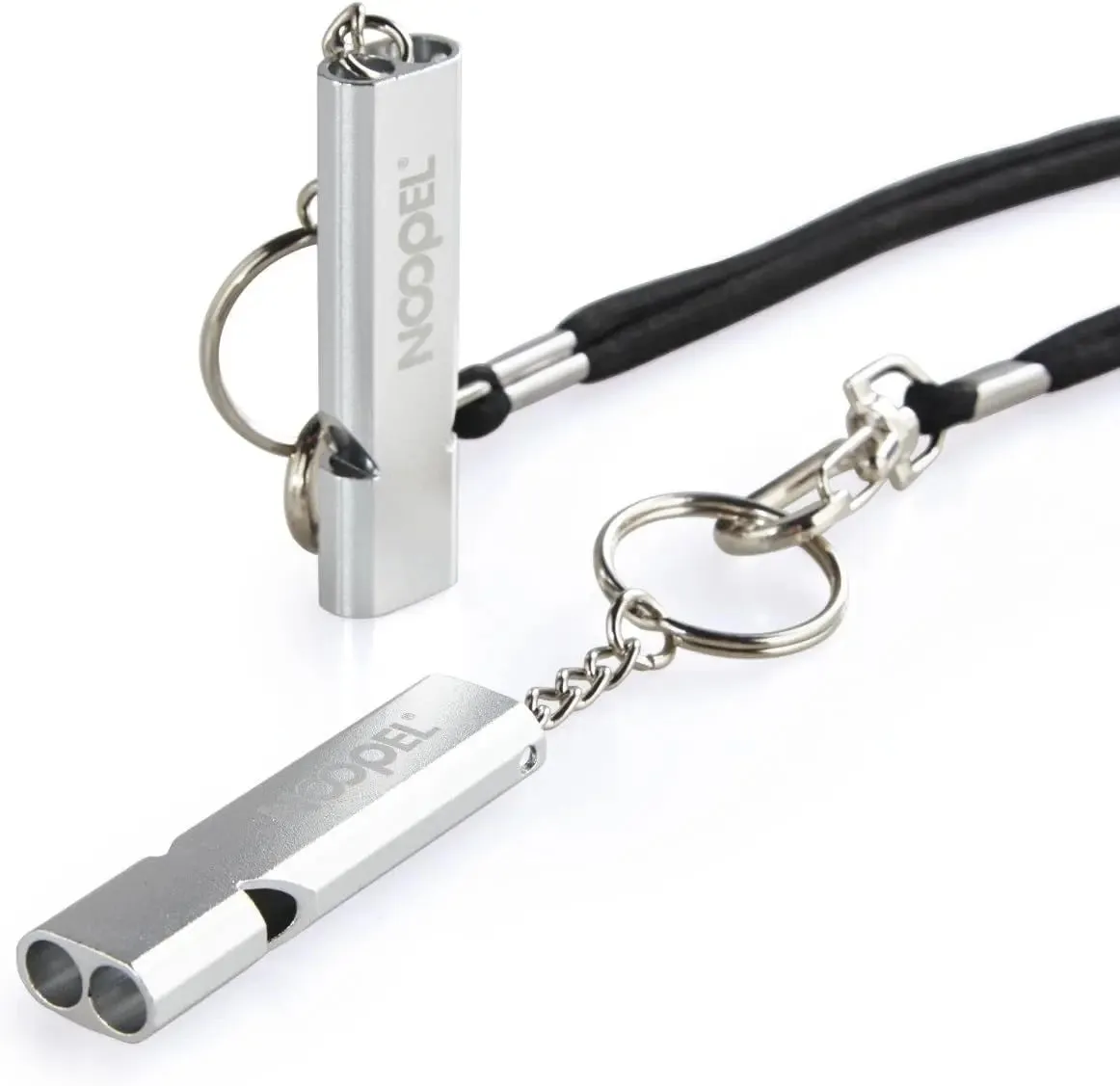 2 or 4 Loud Emergency Whistles with Lanyard and Keychain