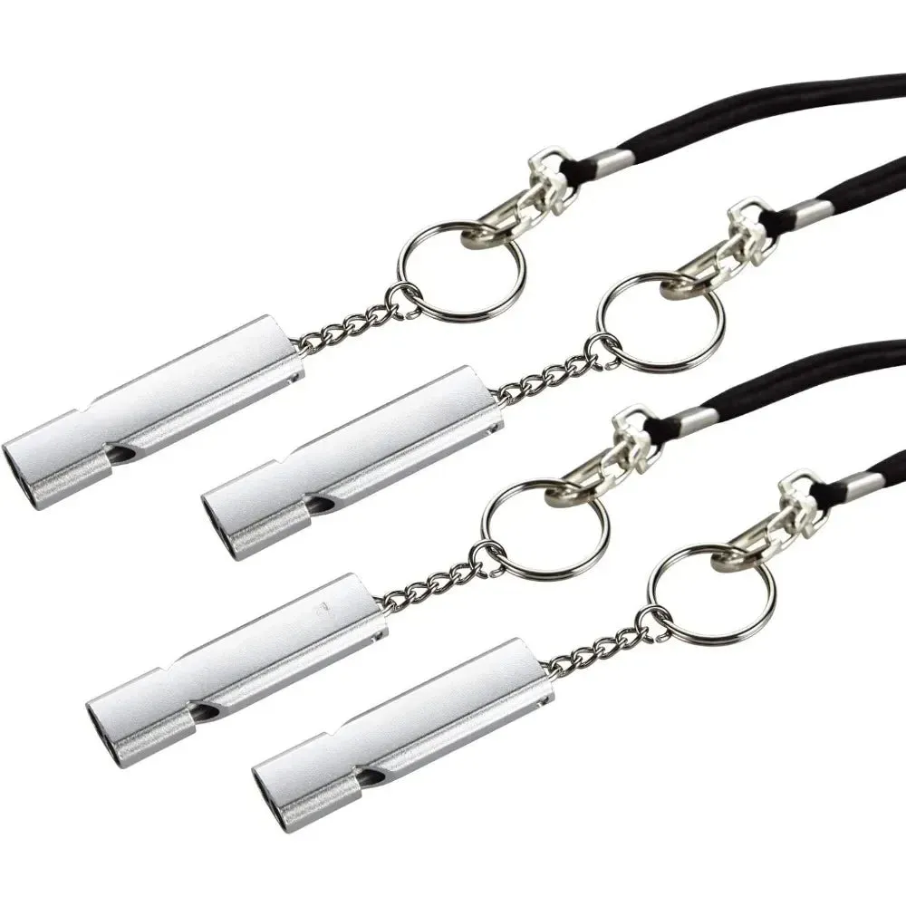 2 or 4 Loud Emergency Whistles with Lanyard and Keychain