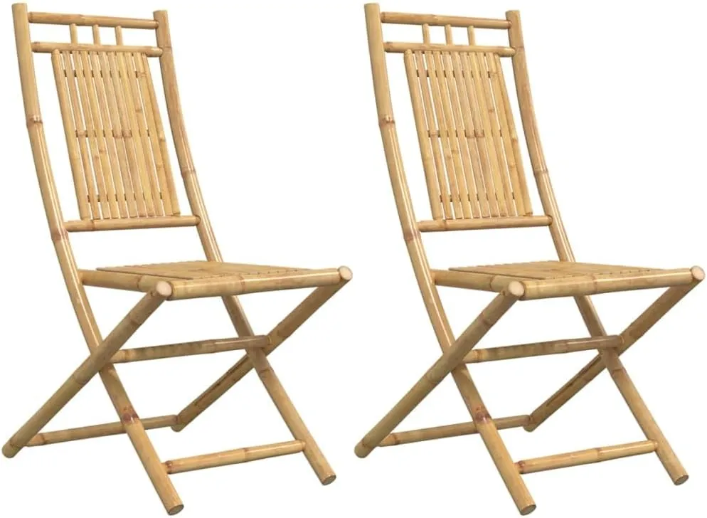 2-Pack Bamboo Folding Patio Chairs Outdoor Furniture 18.1"x26"x39" Foldable Garden Chairs for Poolside Camping Beach Dining Comfortable Lounge Seating