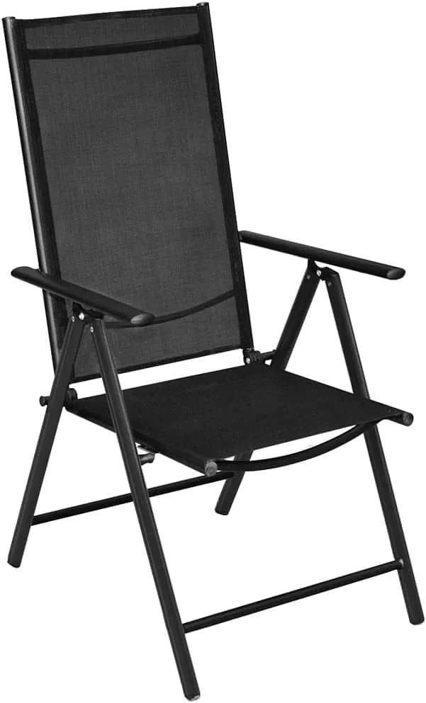 2 Pack Black Folding Patio Chairs with 7-Position Recliner - Aluminum Outdoor Lounge Chairs with Textilene Seat for Camping Beach Poolside Garden Furniture (Assembly Required)