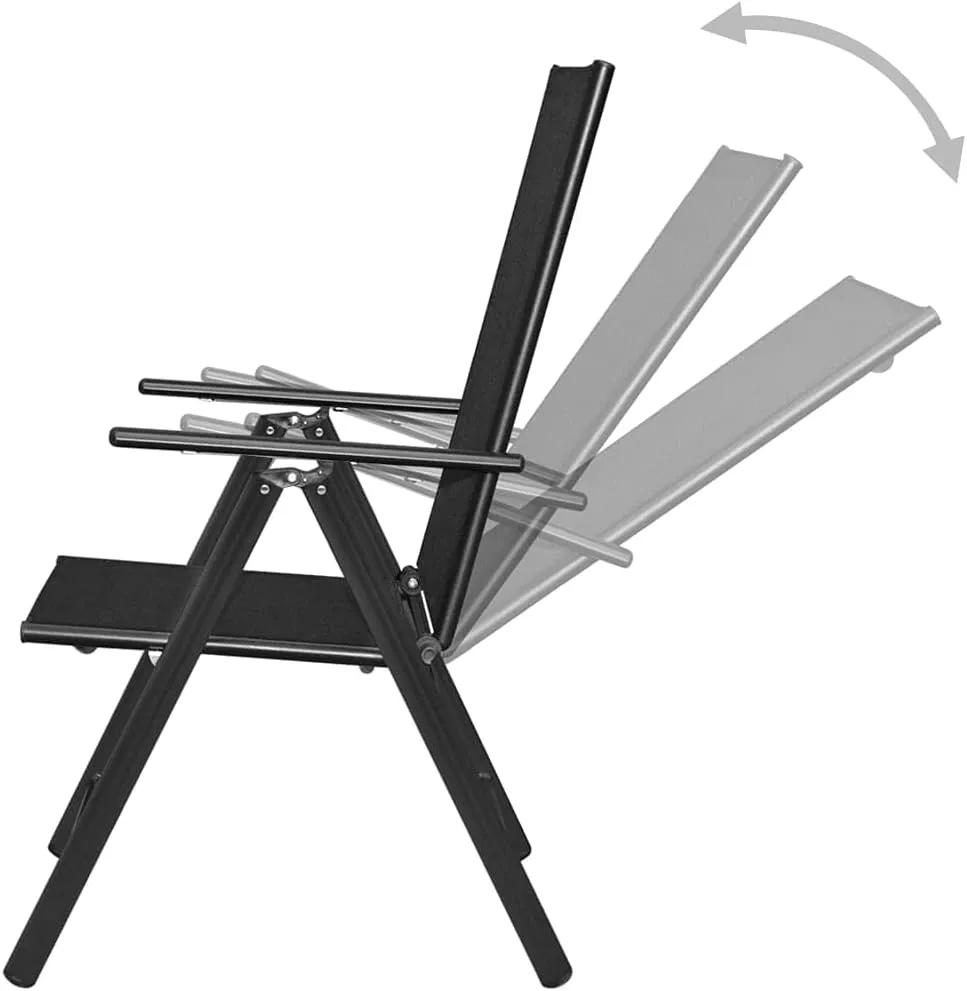 2 Pack Black Folding Patio Chairs with 7-Position Recliner - Aluminum Outdoor Lounge Chairs with Textilene Seat for Camping Beach Poolside Garden Furniture (Assembly Required)