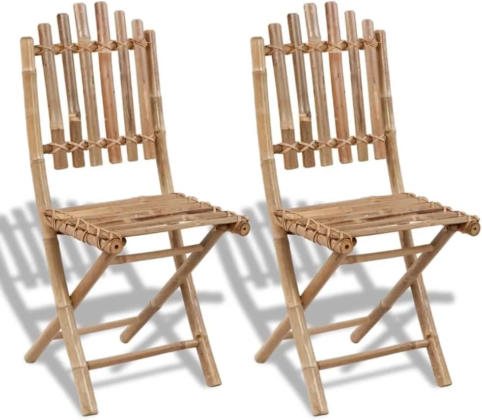 2 Pack Folding Bamboo Patio Chairs for Outdoor Dining Garden and Camping Foldable Space Saving Size 19.7" x 16.5" x 36.2" Natural Material Chairs