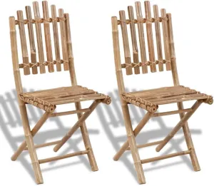 2 Pack Folding Bamboo Patio Chairs for Outdoor Dining Garden and Camping Foldable Space Saving Size 19.7" x 16.5" x 36.2" Natural Material Chairs
