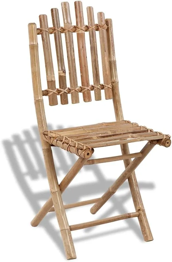 2 Pack Folding Bamboo Patio Chairs for Outdoor Dining Garden and Camping Foldable Space Saving Size 19.7" x 16.5" x 36.2" Natural Material Chairs