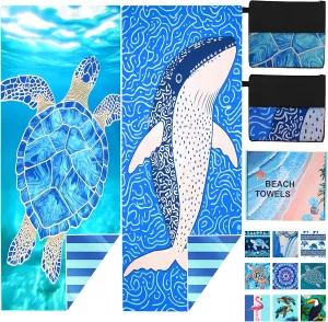 2 Pack Microfiber Beach Towel Oversized 71"x32" Sand Free Quick Dry Absorbent Lightweight Thin , Compact Towels for Travel Swimming Pool Yoga Gym Camping Beach Accessories Vacation Essentials Gift