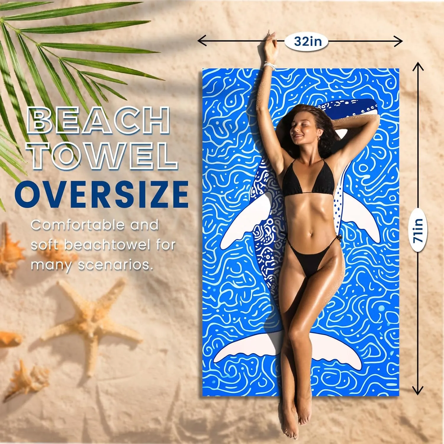 2 Pack Microfiber Beach Towel Oversized 71"x32" Sand Free Quick Dry Absorbent Lightweight Thin , Compact Towels for Travel Swimming Pool Yoga Gym Camping Beach Accessories Vacation Essentials Gift