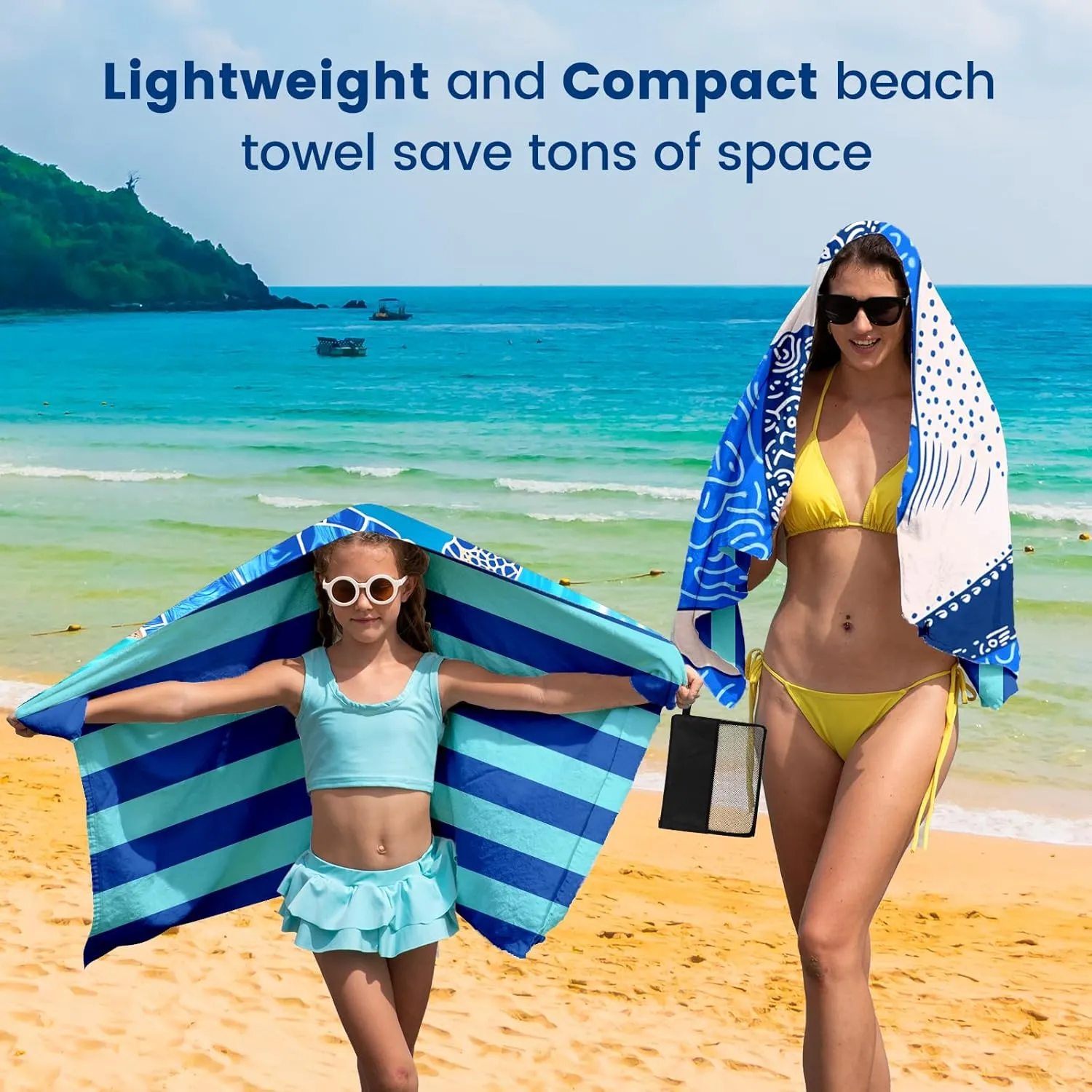 2 Pack Microfiber Beach Towel Oversized 71"x32" Sand Free Quick Dry Absorbent Lightweight Thin , Compact Towels for Travel Swimming Pool Yoga Gym Camping Beach Accessories Vacation Essentials Gift
