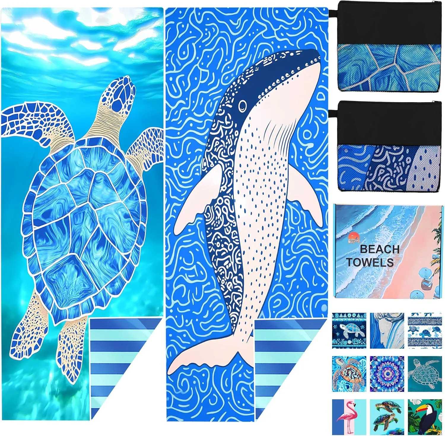 2 Pack Microfiber Beach Towel Oversized 71"x32" Sand Free Quick Dry Absorbent Lightweight Thin , Compact Towels for Travel Swimming Pool Yoga Gym Camping Beach Accessories Vacation Essentials Gift