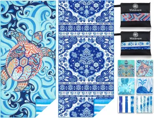 2 Pack Microfiber Lightweight Beach Towel Sand Free Quick Dry Absorbent Thin Compact Towels for Swimming Pool Camping Beach Accessories Large Easy Pack Travel Things for Vacation Essentials Gift