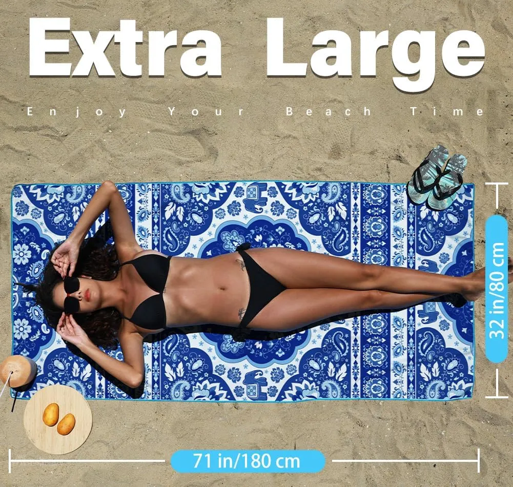 2 Pack Microfiber Lightweight Beach Towel Sand Free Quick Dry Absorbent Thin Compact Towels for Swimming Pool Camping Beach Accessories Large Easy Pack Travel Things for Vacation Essentials Gift