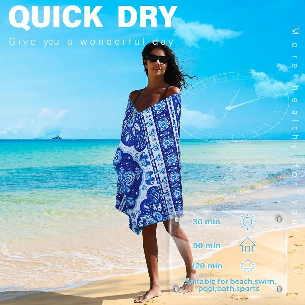 2 Pack Microfiber Lightweight Beach Towel Sand Free Quick Dry Absorbent Thin Compact Towels for Swimming Pool Camping Beach Accessories Large Easy Pack Travel Things for Vacation Essentials Gift
