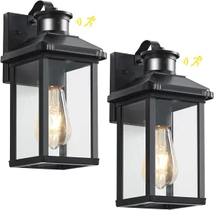 2 Pack Motion Sensor Porch Light,Dusk to Dawn Outdoor Lighting,Waterproof Exterior Light Fixture,Black Outside Wall Mount Lamp for House Garage Patio Front Door