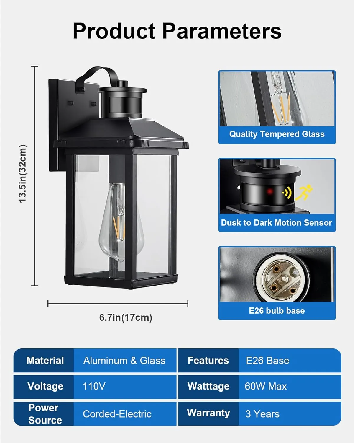 2 Pack Motion Sensor Porch Light,Dusk to Dawn Outdoor Lighting,Waterproof Exterior Light Fixture,Black Outside Wall Mount Lamp for House Garage Patio Front Door
