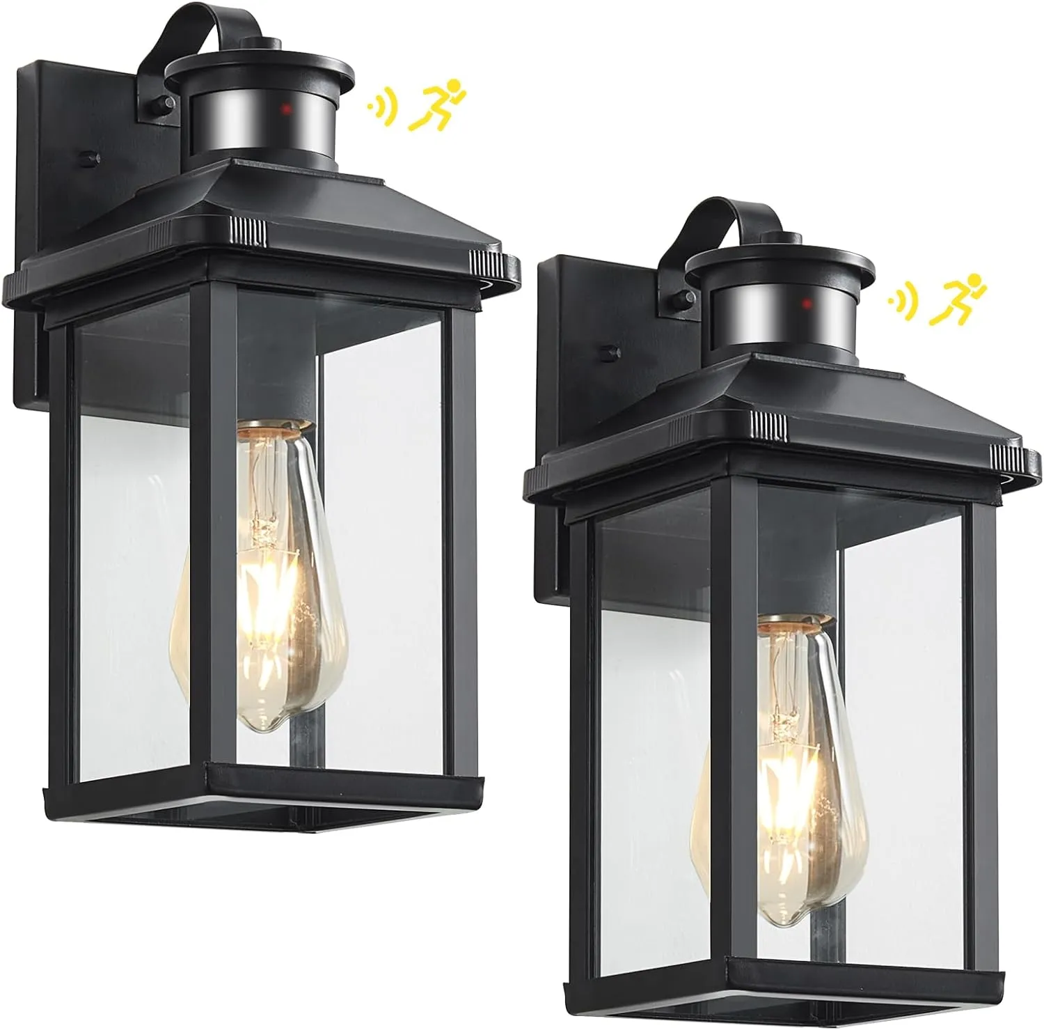 2 Pack Motion Sensor Porch Light,Dusk to Dawn Outdoor Lighting,Waterproof Exterior Light Fixture,Black Outside Wall Mount Lamp for House Garage Patio Front Door