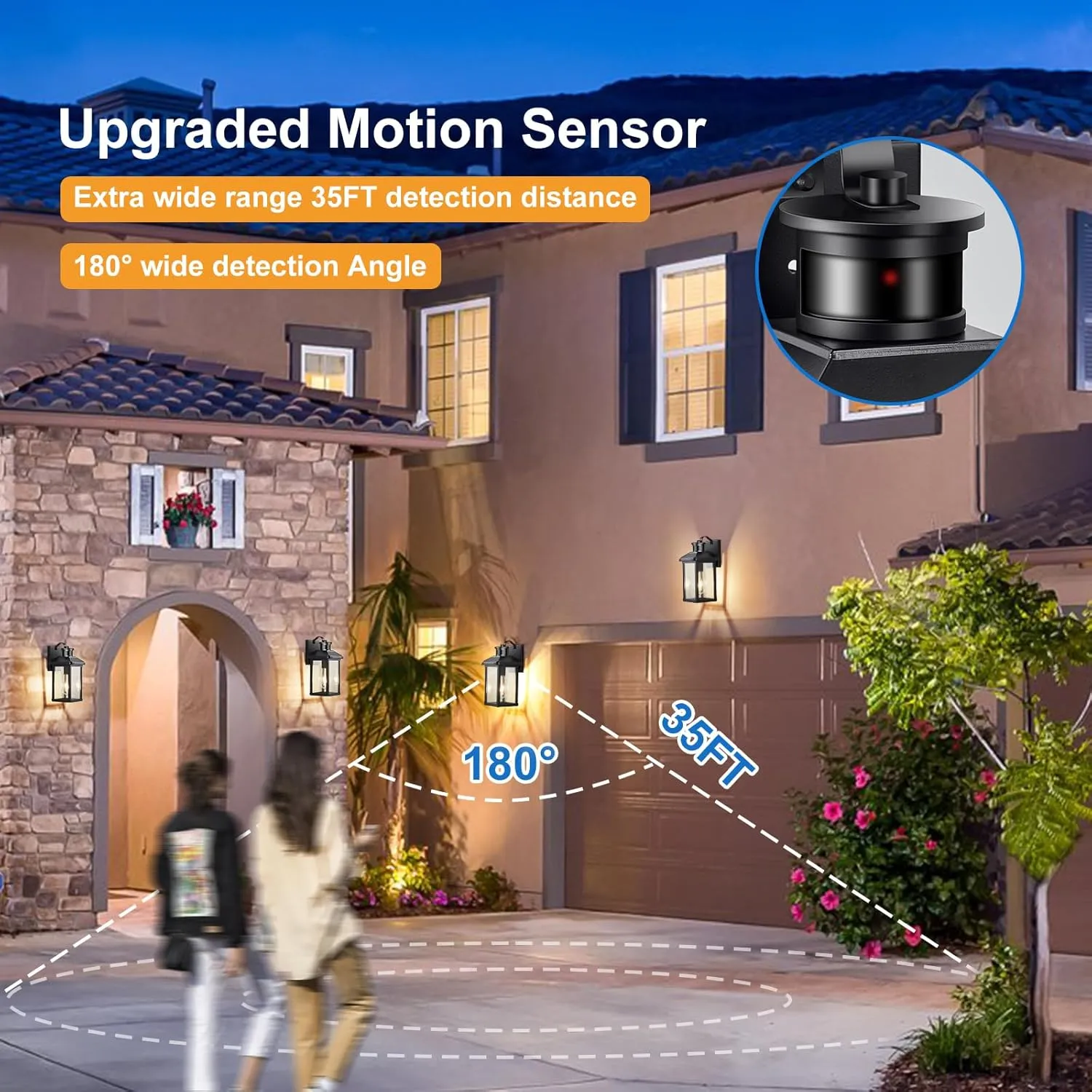 2 Pack Motion Sensor Porch Light,Dusk to Dawn Outdoor Lighting,Waterproof Exterior Light Fixture,Black Outside Wall Mount Lamp for House Garage Patio Front Door